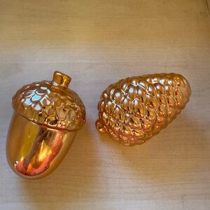 Ceramic Copper Painted Acorn Pine Cone Home Decor Thanksgiving Set 2 Fall